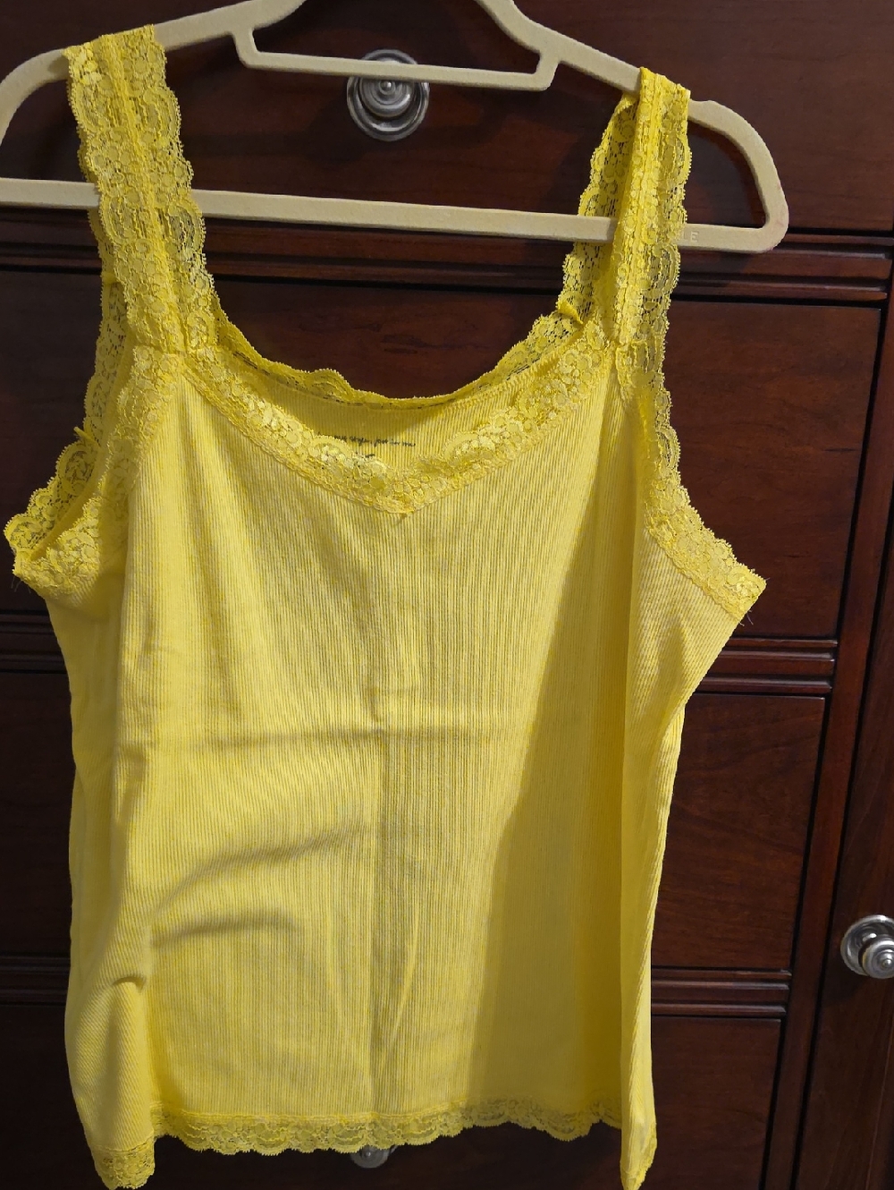Just My Size Yellow Lace Trim Tank Top